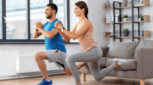 A couple doing exercise at home