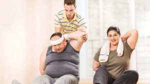 Fat couples doing workout with a personal trainer gold coast